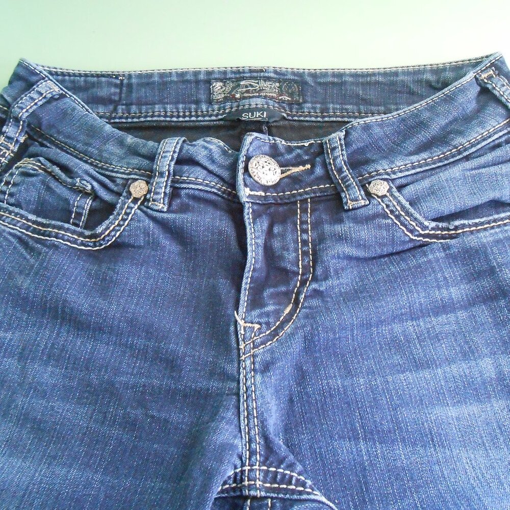 Silver Jean Co Suki Mid Slim Jeans Western Glove Works Women's W26/L31 Strt Leg